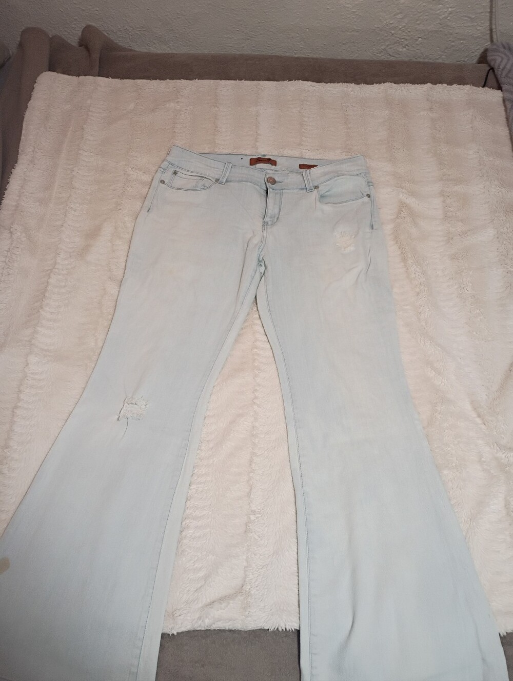 Seven7 Light Blue Flare Jeans with Subtle Distress